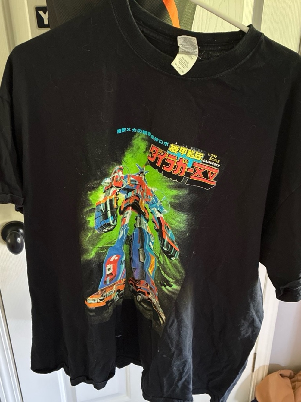 Men's Black Short-Sleeve Graphic Tee with Multicolor Mecha Design